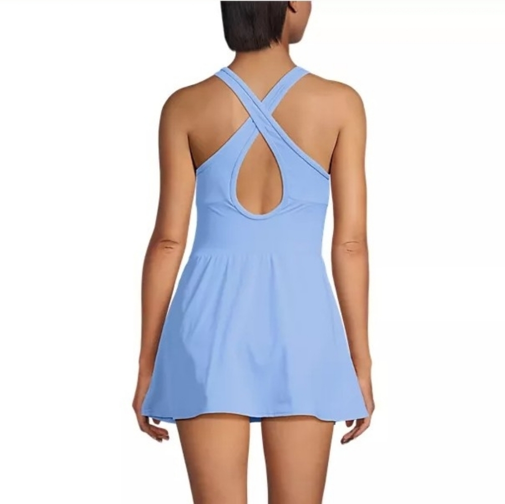 Lands' End NEW Light Blue Skirted One-Piece Swim Dress 26W